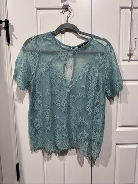 Lulus Sage Green Eyelash Lace Blouse | Size Small (worn one time)